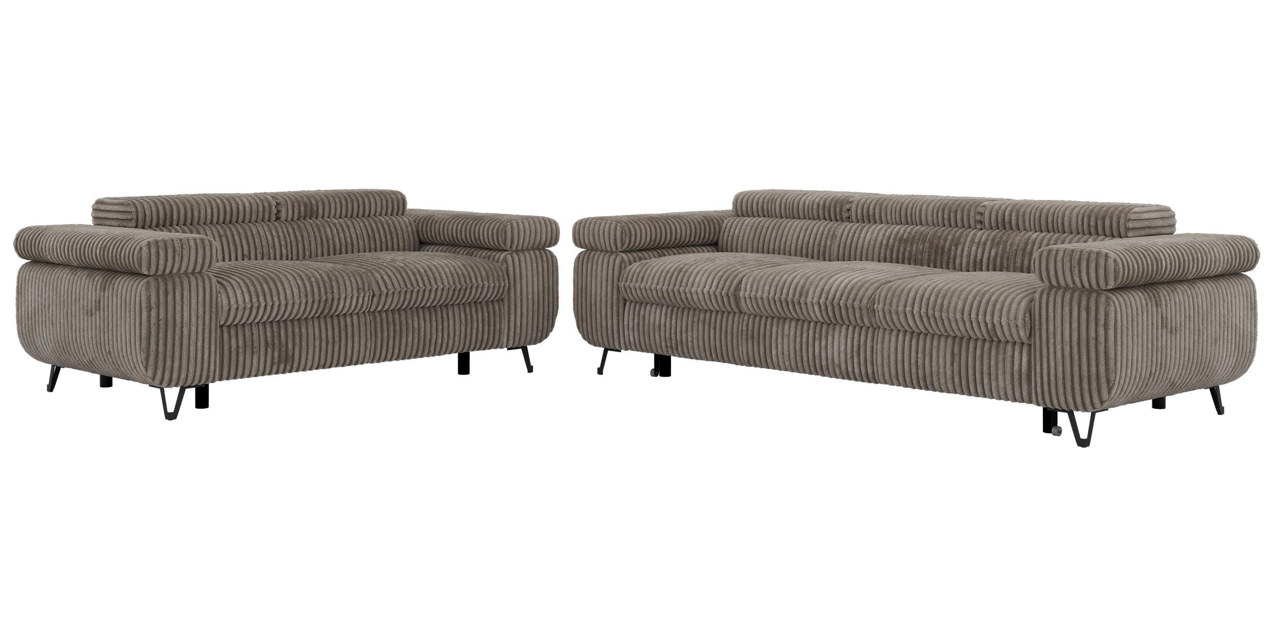 SITZGARNITUR PETERS 2+3 - Hellbraun Cord - Hellbraun/Schwarz, Textil/Metall (262/76/99cm) - MKS