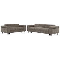 SITZGARNITUR PETERS 2+3 - Hellbraun Cord - Hellbraun/Schwarz, Textil/Metall (262/76/99cm) - MKS