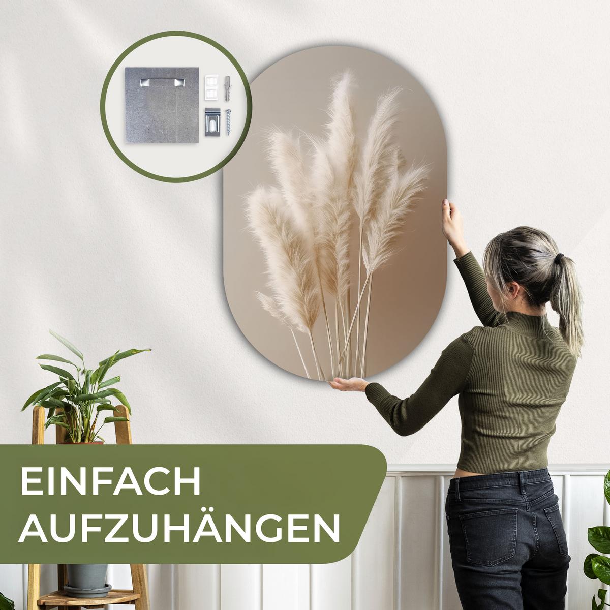 WANDBILD Pampasgras - Federn - Pastell - Weiß Deko Groß 80x120 cm - Sandfarben, Kunststoff (80/120cm) - MuchoWow