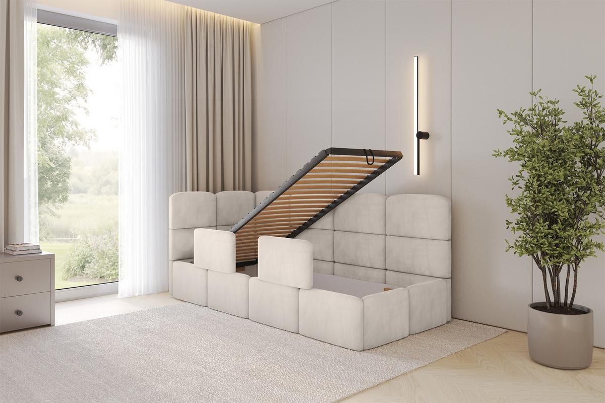 EINZELLBETT Jugendbett mit Bettkasten und Matratze H3/H4, Rechts - KIVY 80x200 Beige - Sandfarben, Holzwerkstoff/Textil (80/200cm) - ALTDECOR