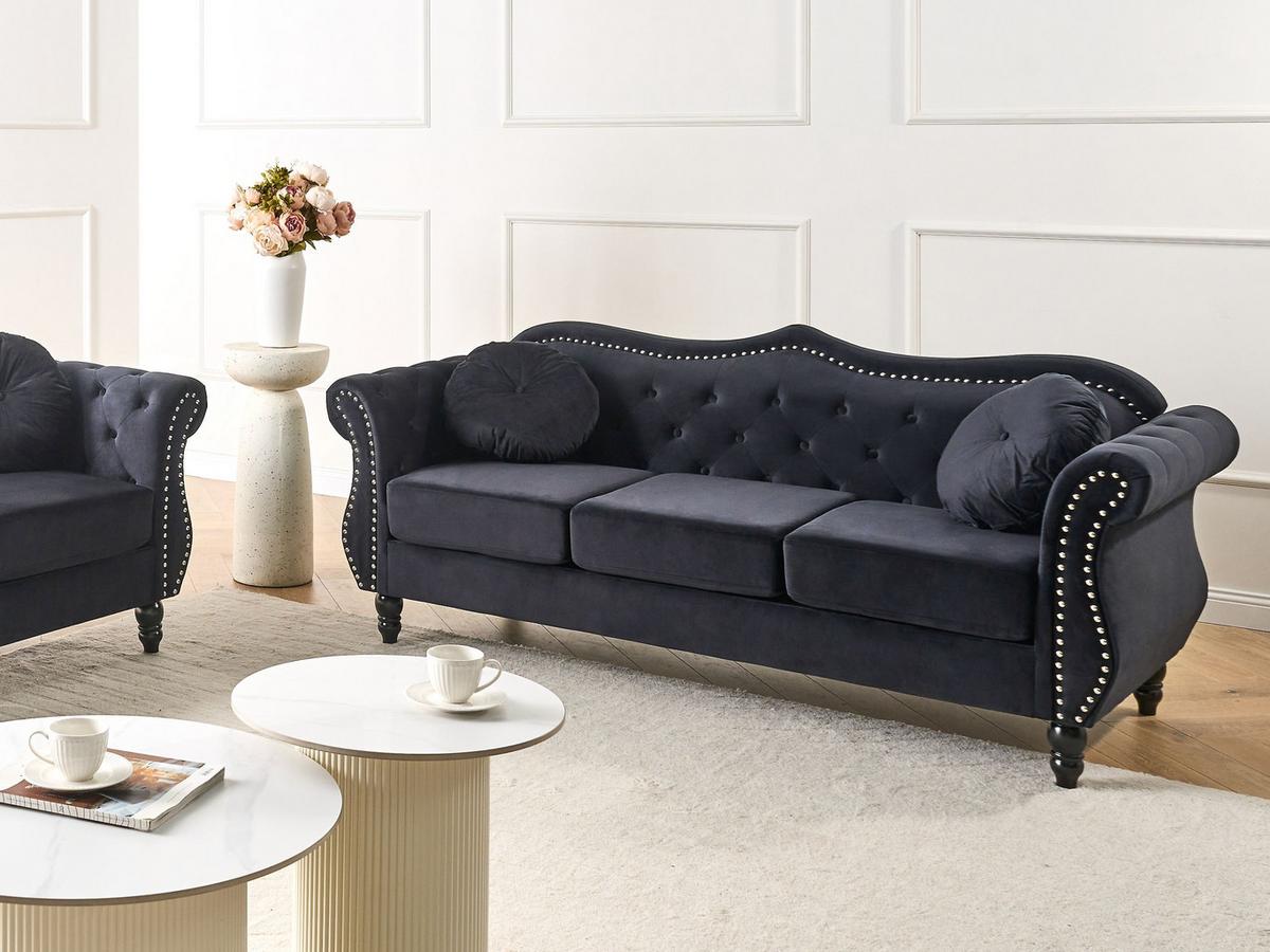 3-SITZER-SOFA Samtstoff Schwarz Skien - Schwarz, Textil (204/86/78cm) - Beliani