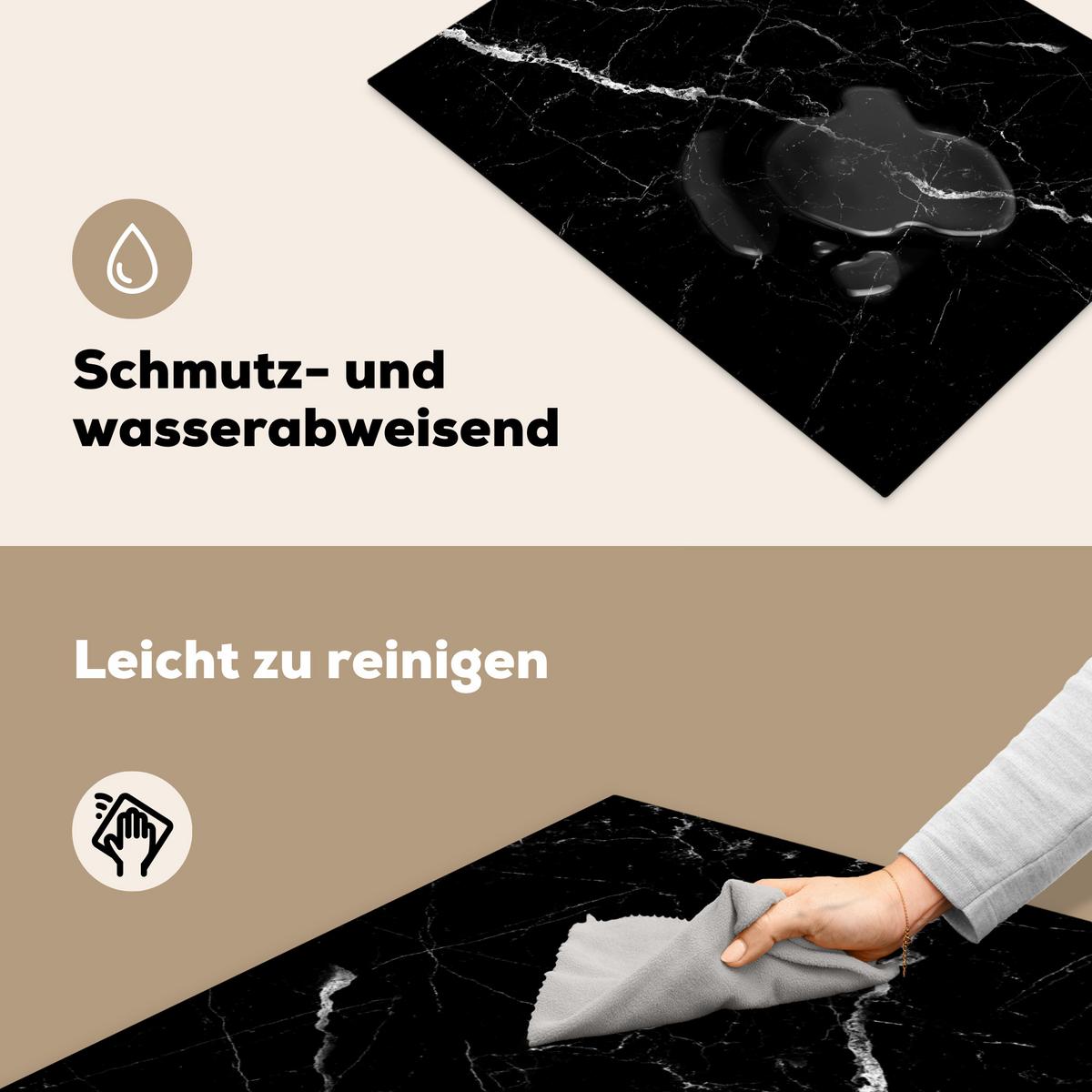 HERDABDECKPLATTE Marmoroptik - Schwarz - Luxus Induktionsmatte 71x52 cm - Grau, Kunststoff (71/52/0.2cm) - MuchoWow