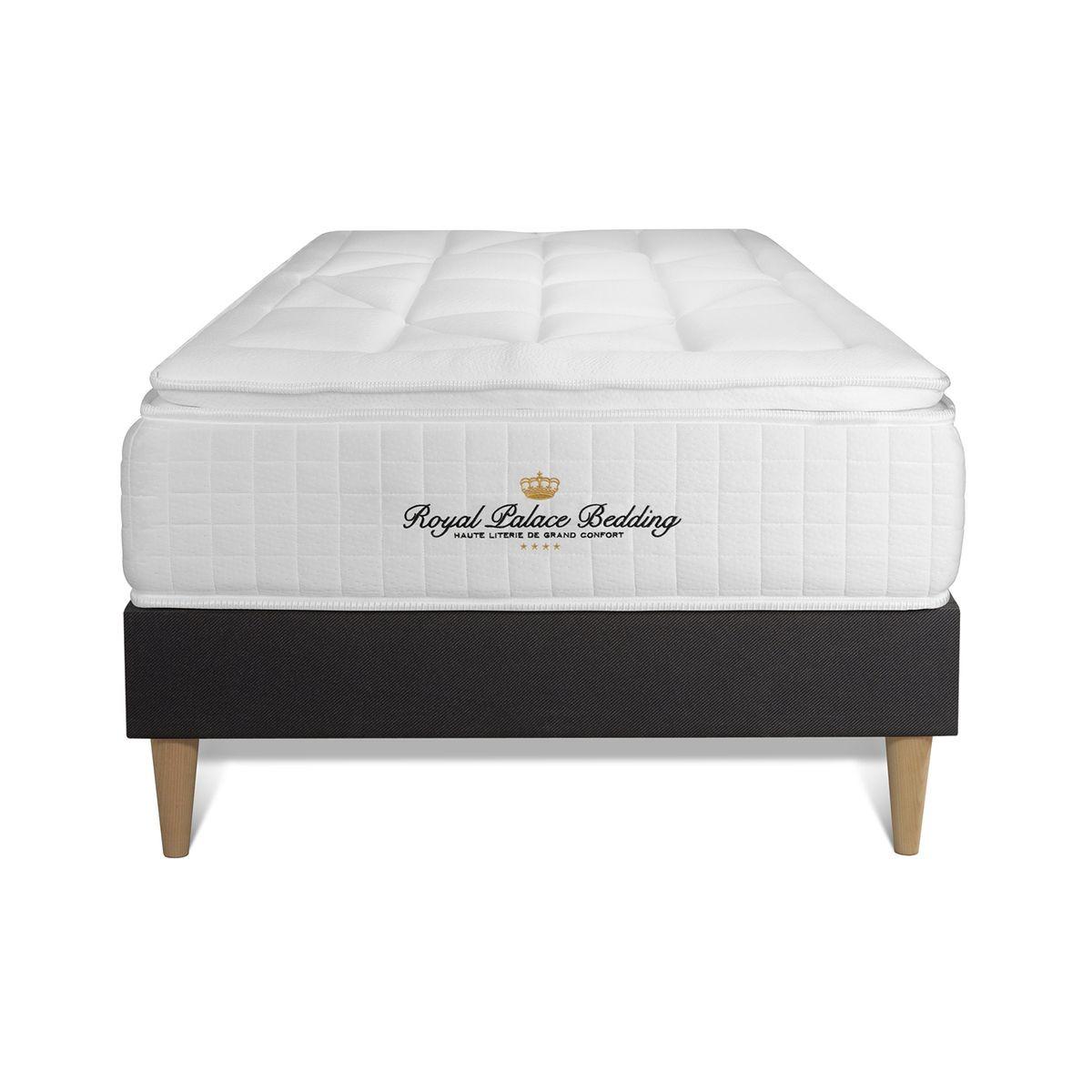 BETT George V Taschenfederkern und Memory-Schaum 90 x 200 cm h1 - Kit Bettgestell Schwarz - Beige/Schwarz, Karton/Holz (90/200cm) - ROYAL PALACE BEDDING