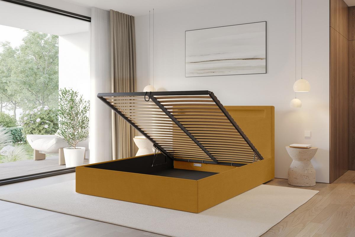 POLSTERBETT mit Bettkasten und Lattenrost, Boxbett ohne Matratze - GOLA 180x200 Senfgelb - Currygelb, Holzwerkstoff/Textil (180/200cm) - ALTDECOR