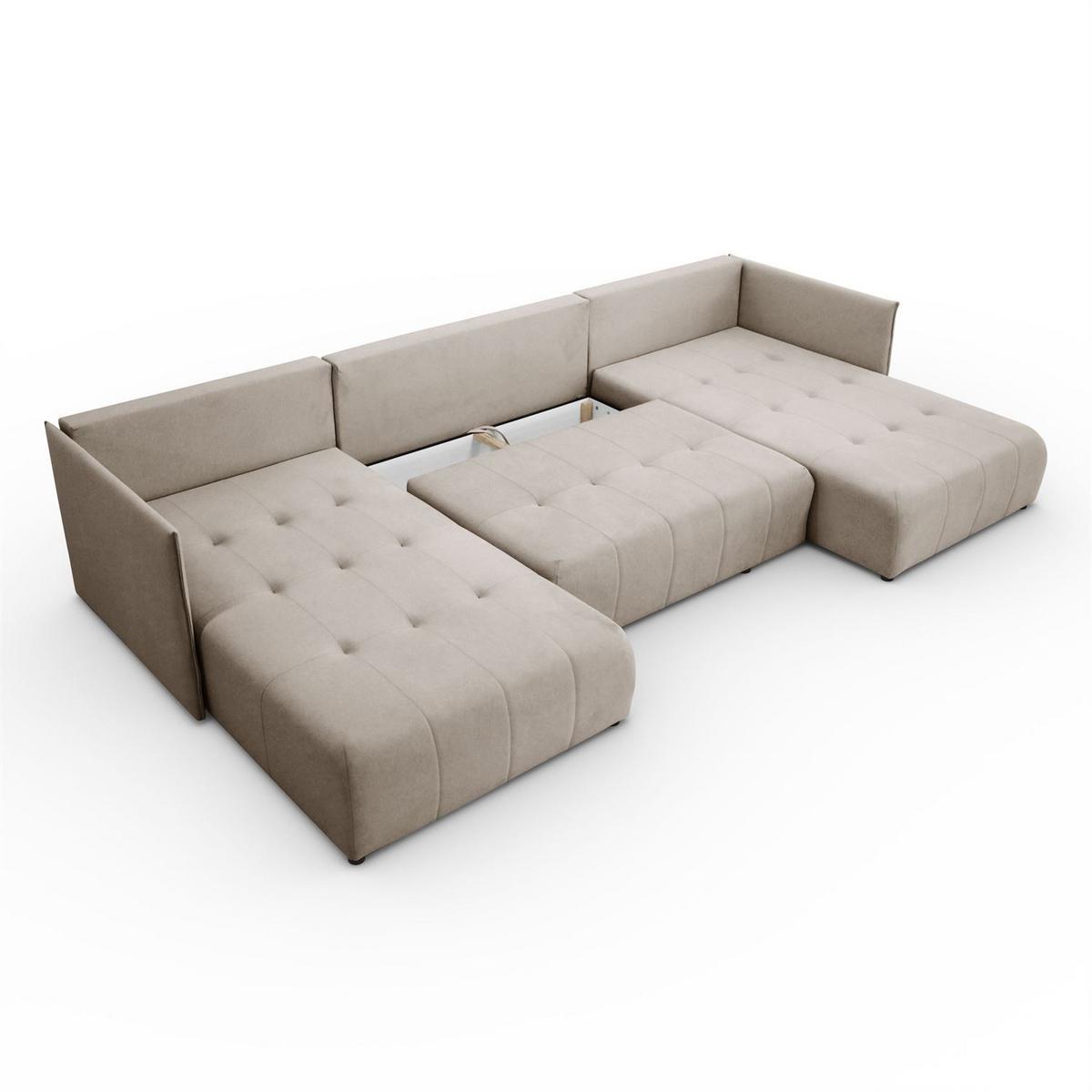 WOHNLANDSCHAFT APOLLO U mit Schlaffunktion und Bettzeugkasten - Beige, Textil (348/93/188cm) - Lookway