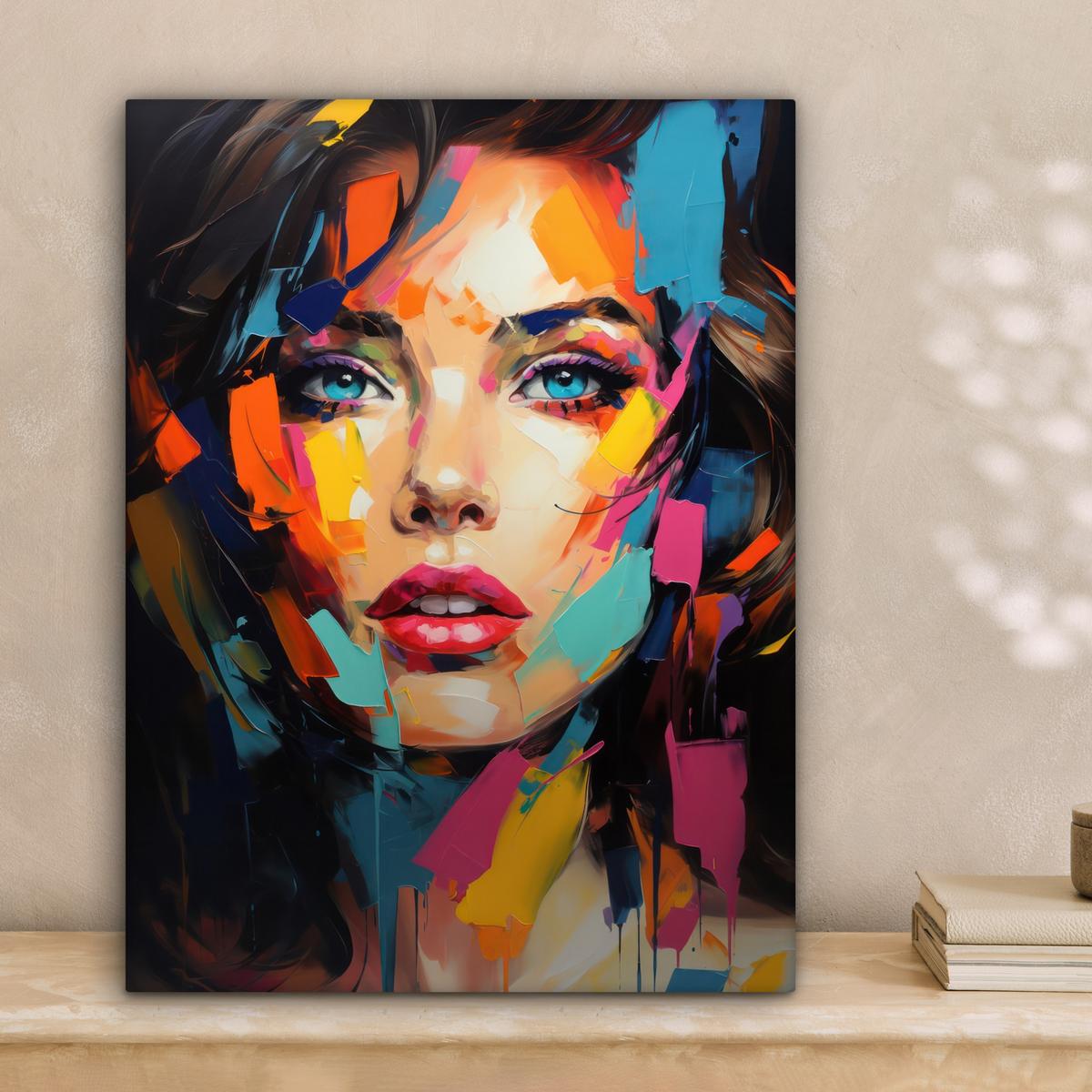 LEINWANDBILD Frau - Porträt - Farbenfroh - Kunst Room Decor 30x40 cm - Multicolor, Textil (30/40cm) - MuchoWow