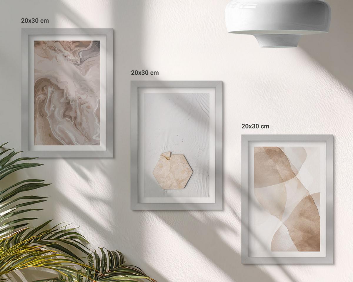 BILDER SET 3er Set - 20x30 cm Silberner Rahmen - Designerabstraktion der Natur - Silberfarben, Kunststoff (20/30cm) - TULUP