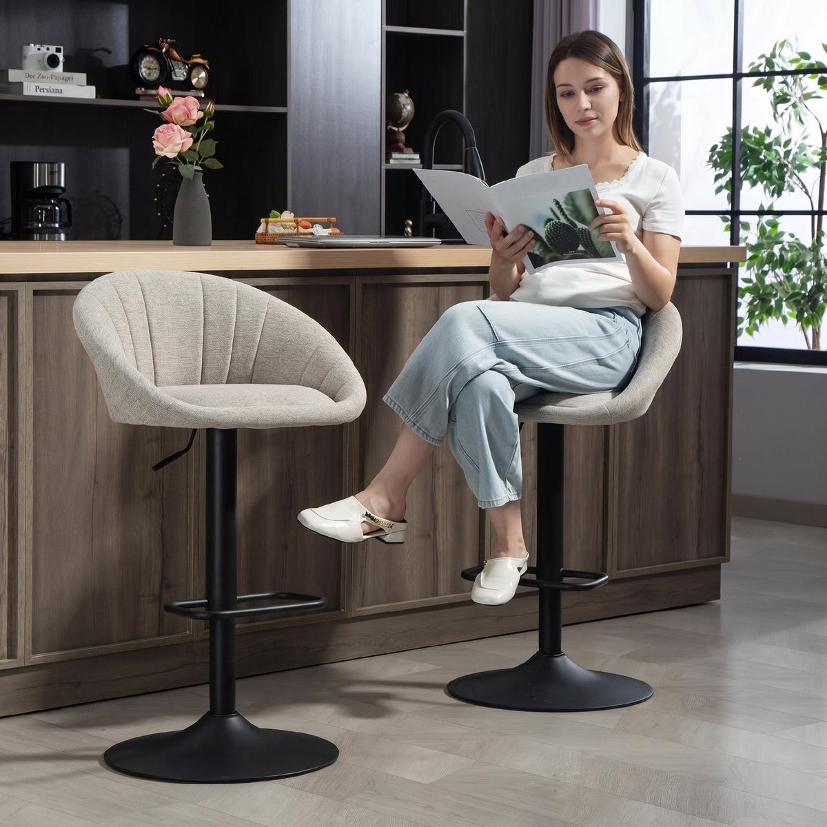 BARHOCKER 2er Set Polyester Beige - Beige/Schwarz, Textil/Metall (46/103/53.5cm) - HOMCOM