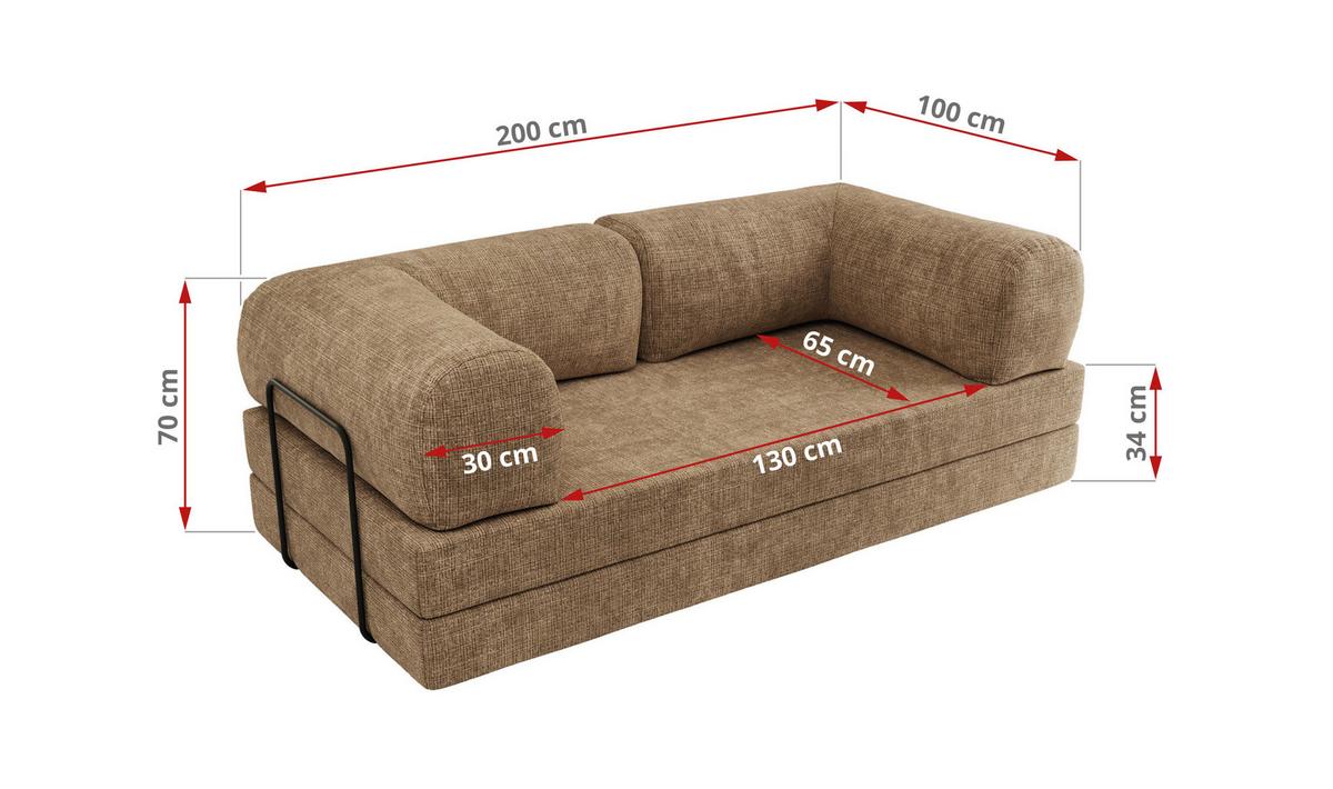3-SITZER SOFA ORSETTO - Hellbraun Schenille grob gewebt - Hellbraun/Schwarz, Textil/Metall (200/70/100cm) - MKS
