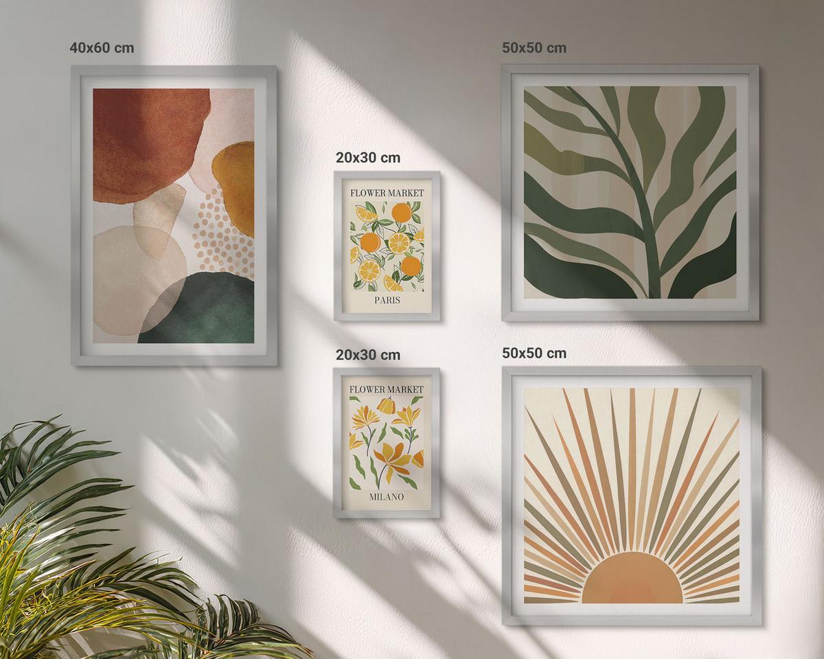 BILDER SET 5er Set - 50x50 cm & 20x30 cm & 40x60 cm Silberner Rahmen - Abstrakte Blumenmotive - Silberfarben, Kunststoff (40/60cm) - TULUP