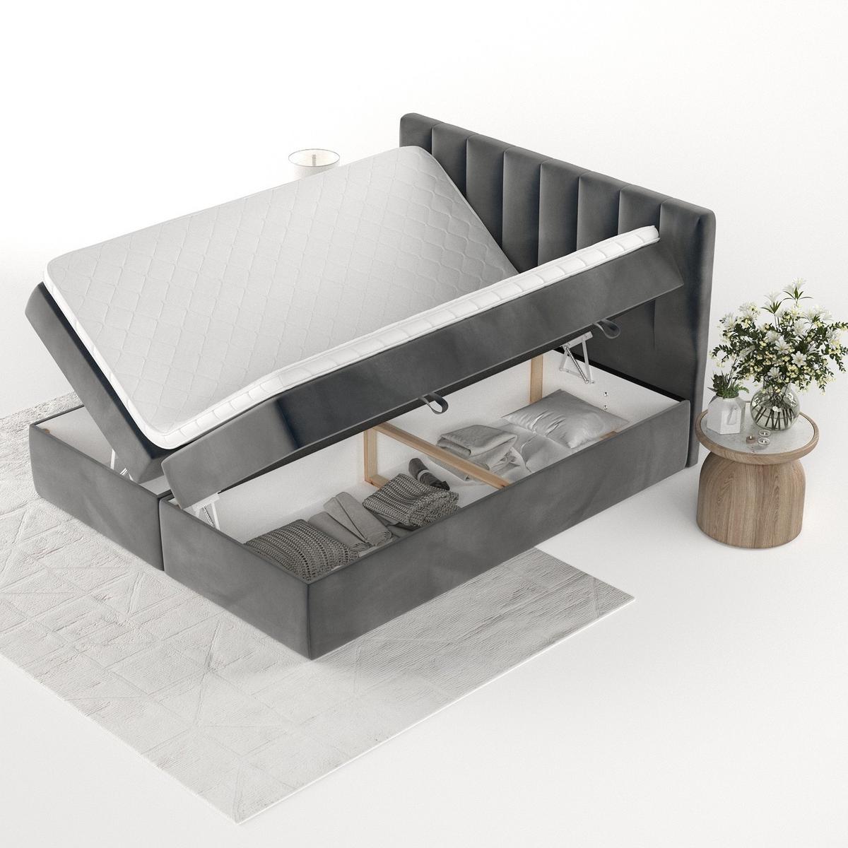 BOXBETT Bari 200/200 cm Anthrazit im Paros Stoff - Anthrazit, Holz/Holzwerkstoff (200/200cm) - AltaBeds