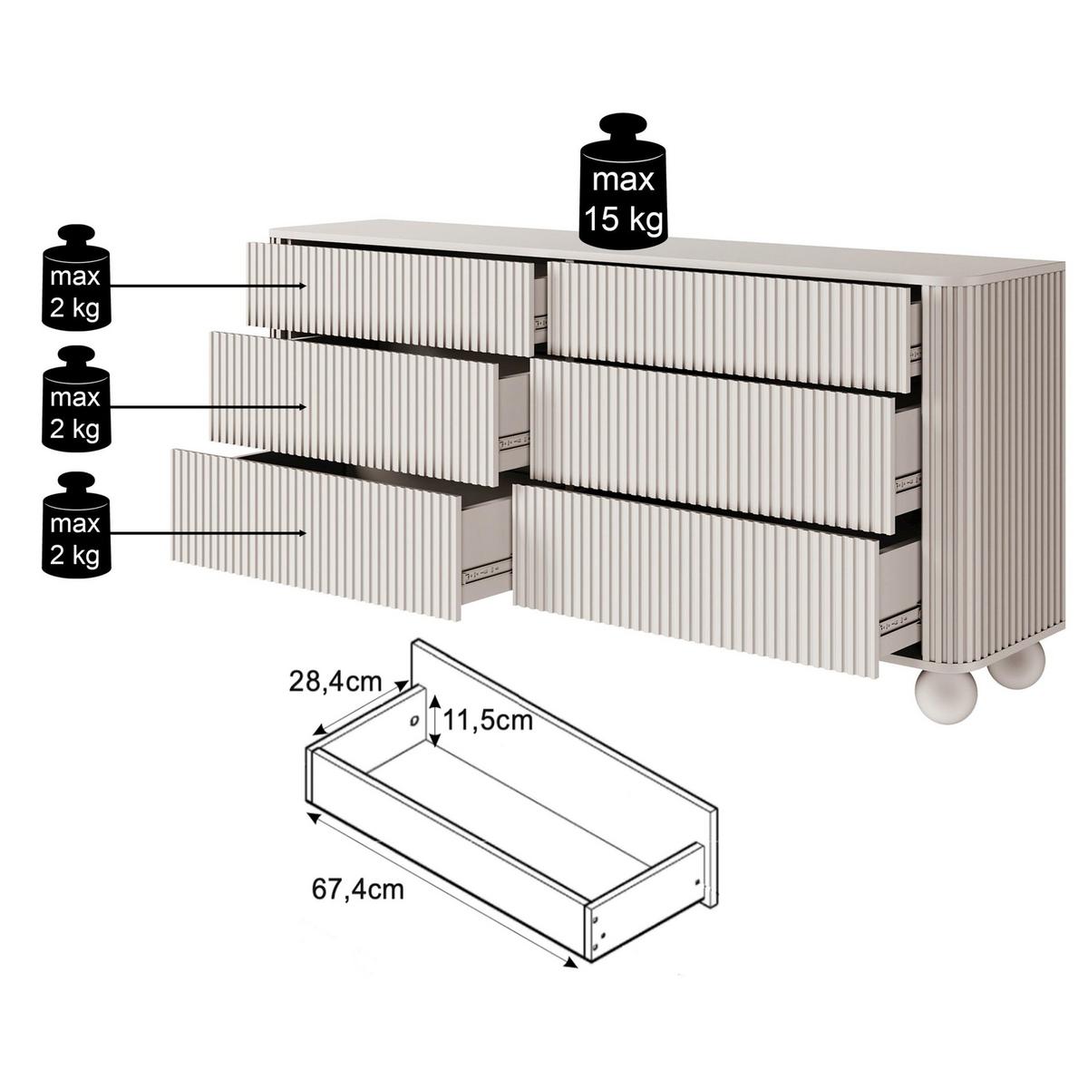 KOMMODE Arvello Greige 168 cm - Taupe, Holz/Holzwerkstoff (168/83.8/38cm) - Selsey