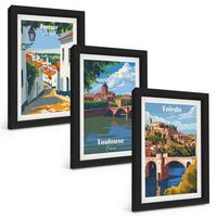 BILDER SET 3er Set - 20x30 cm Schwarzer Rahmen - Retro-Stadtgrafiken - Schwarz, Kunststoff (20/30cm) - TULUP
