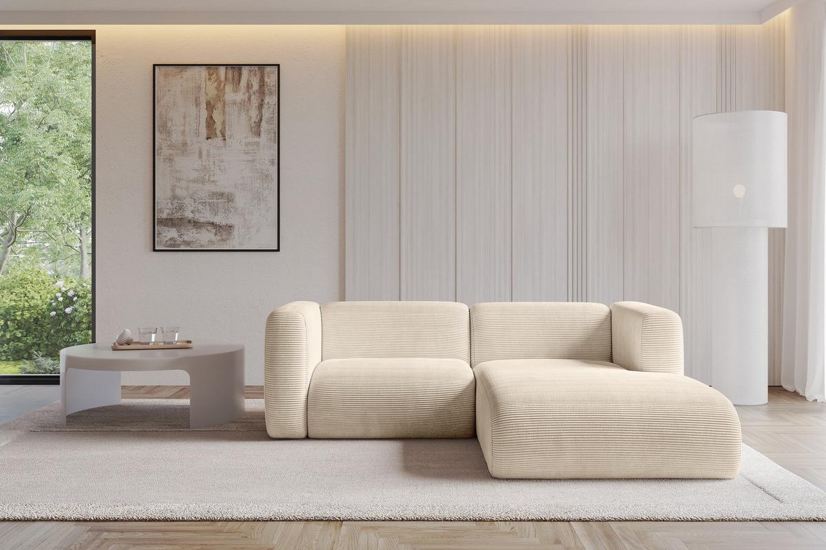 ECKSOFA Ottomane Rechts MIRA-L1 227x179x89 Beige Cord - Sandfarben/Beige, Holzwerkstoff/Kunststoff (227/179cm) - ALTDECOR