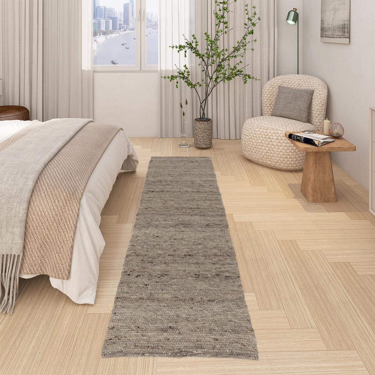 NATUR TEPPICH LÄUFER WOLLE ALASKA MELIERT - Dunkelbraun, Textil (90/160cm) - Pergamon