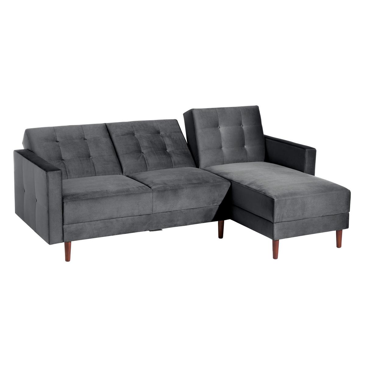 FUNKTIONSSOFA mit Hocker Katunia Samtvelours graphit - Graphitfarben, Kunststoff (222/92/144cm) - 58aufmkessel