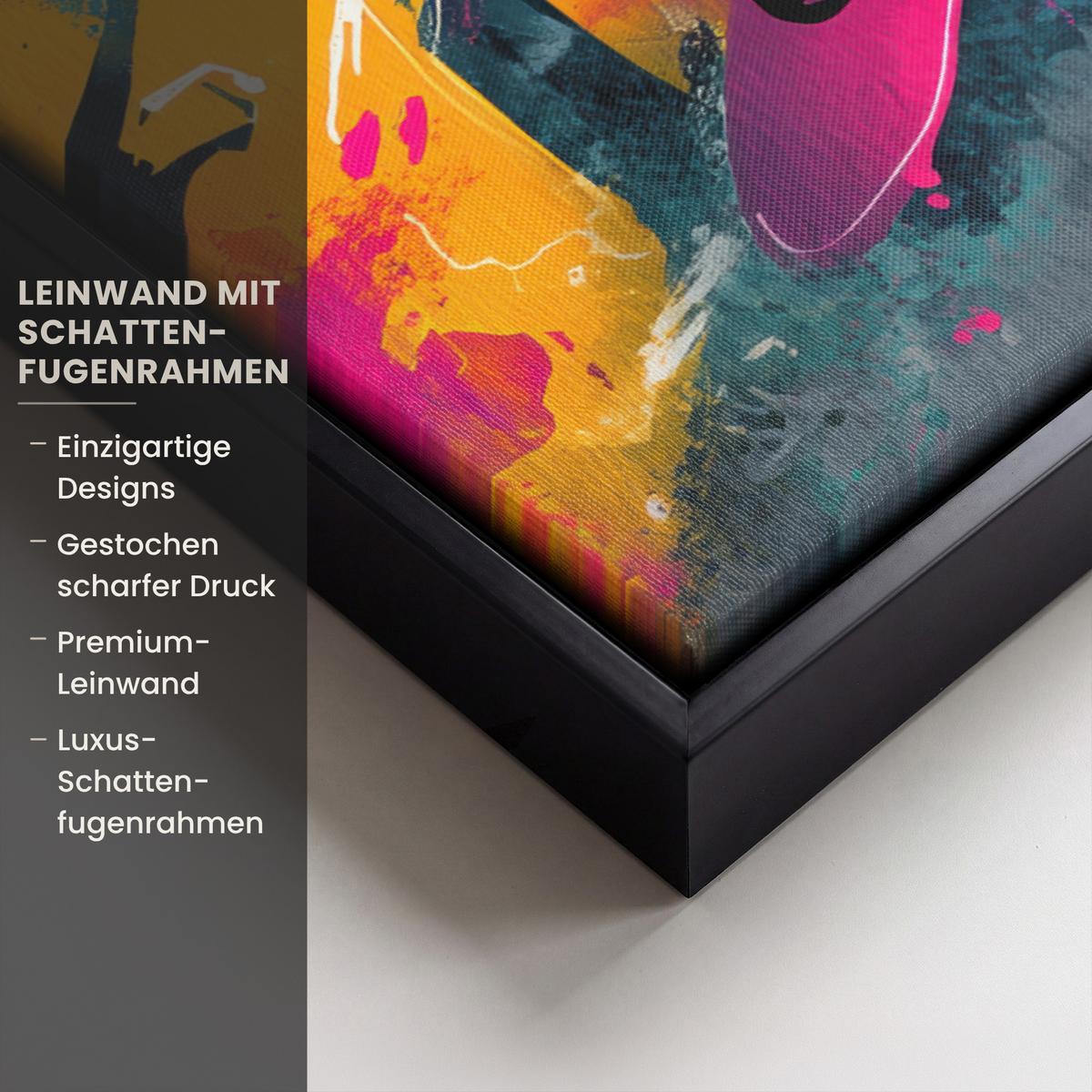 LEINWAND Bilder mit Rahmen - Abstrakt - Graffiti - Farbenfroh - Farbspritzer - 70x50 - Multicolor, Textil (70/50cm) - MuchoWow