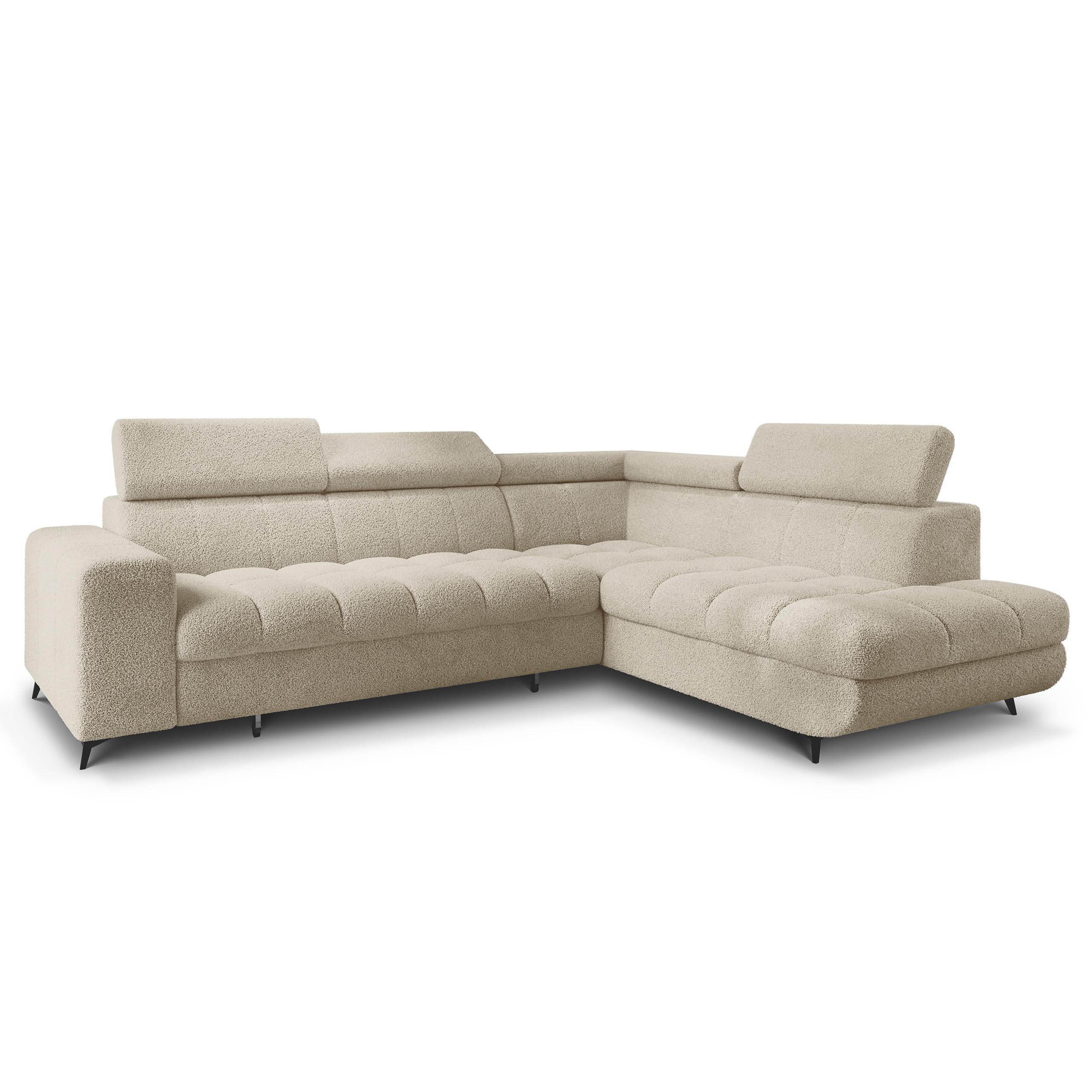 ECKSOFA MORIVA Q R-S Creme Boucle-Stoff mit Schlaffunktion - Creme, Holzwerkstoff/Textil (253/190cm) - MASSENO