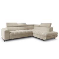 ECKSOFA MORIVA Q R-S Creme Boucle-Stoff mit Schlaffunktion - Creme, Holzwerkstoff/Textil (253/190cm) - MASSENO
