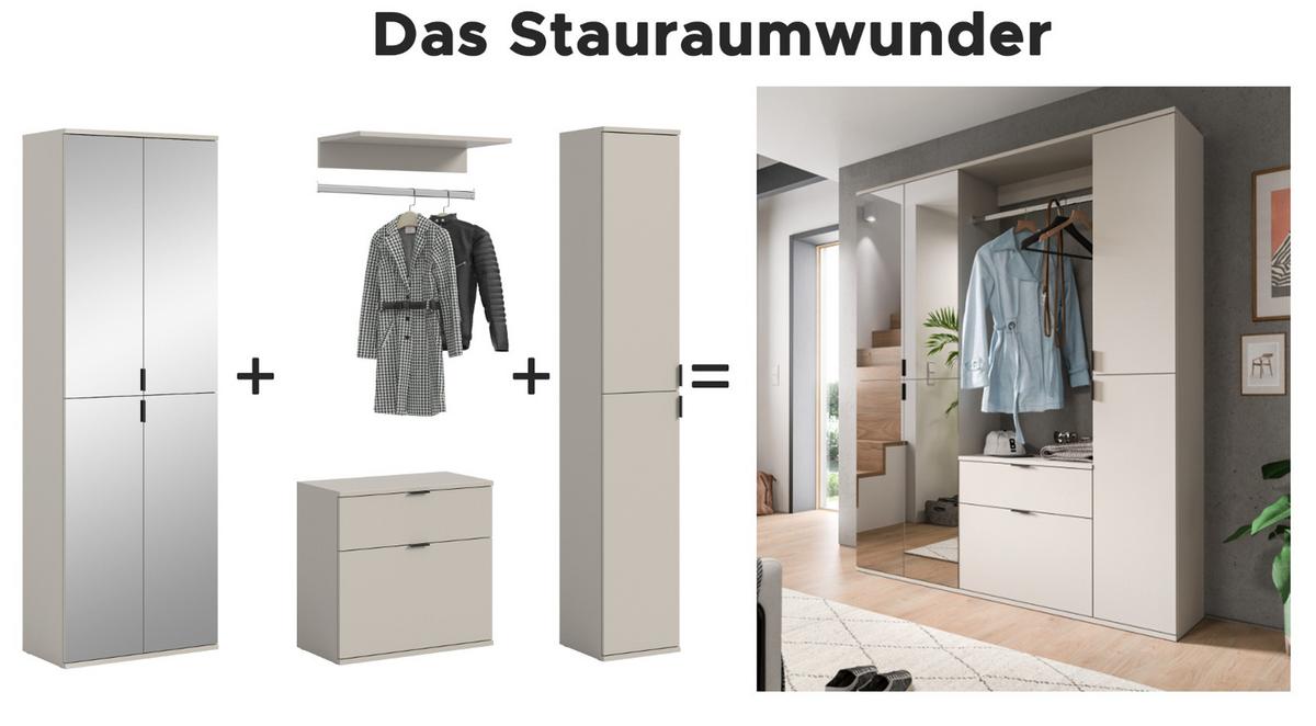 GARDEROBENSCHRANK in Kaschmir 61 x 193 cm, Flurschrank mit Spiegel - Kaschmir/Schwarz, Glas/Holzwerkstoff (61/193/34cm) - Inn.Furn