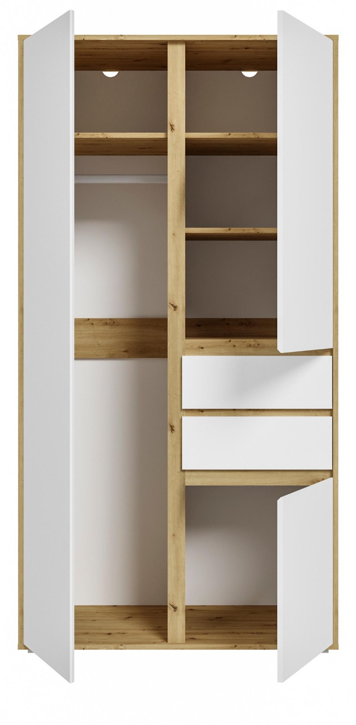 KLEIDERSCHRANK weiß, Eiche Artisan 100 x 194 cm, Drehtürenschrank 3-türig - Silberfarben/Weiß, Holzwerkstoff/Kunststoff (100/194/56cm) - Inn.Furn