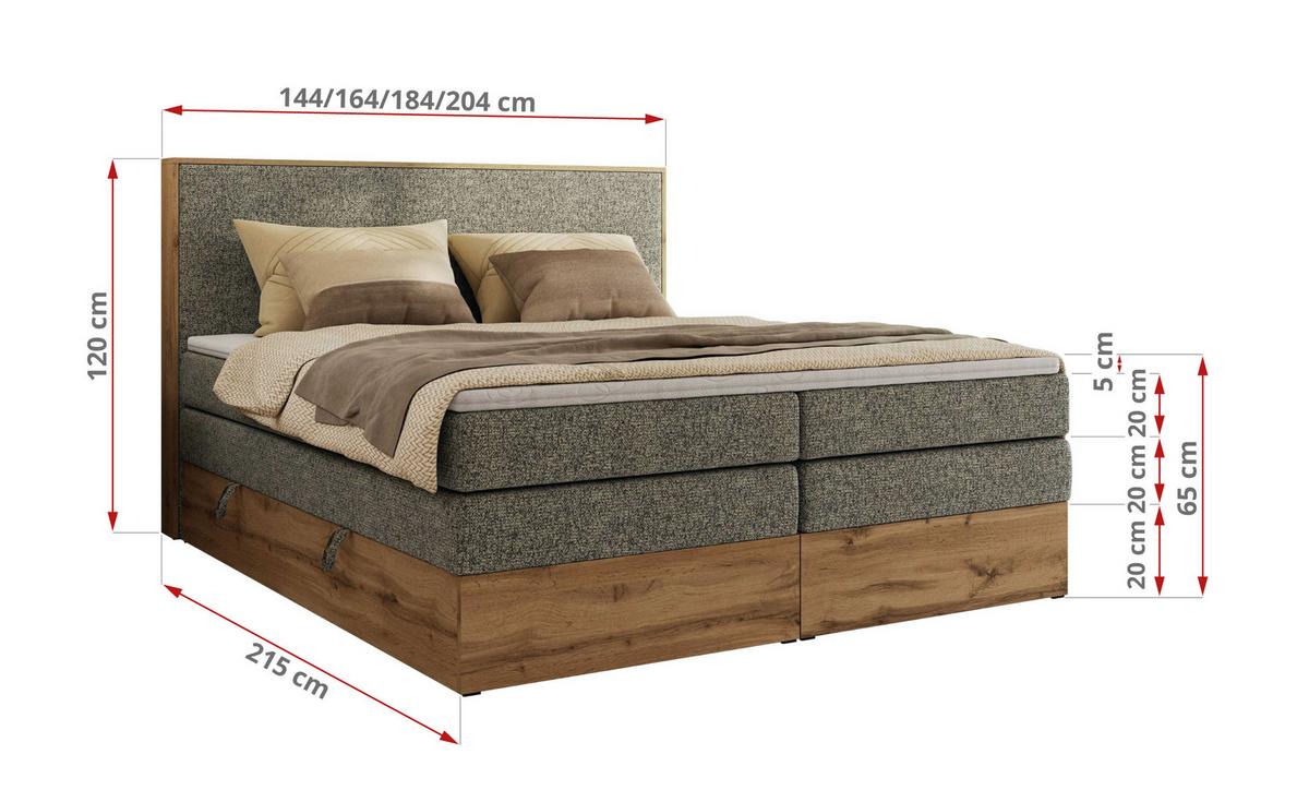 BOXBETT WOOD CLASSIC KING 200/200 - Grau Strukture - H3 - Grau, Textil (200/200cm) - MKS