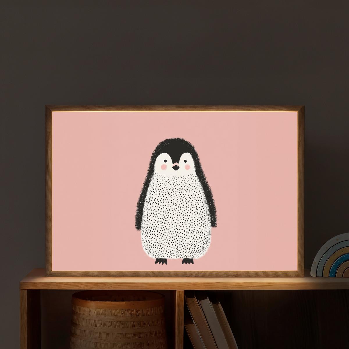 NACHTTISCHLAMPE MIT AKKU Pinguin - Punkte - Minimalistisch - Rosa 60x40 cm - Rosa, Holzwerkstoff (8/60/40cm) - OnlyWow