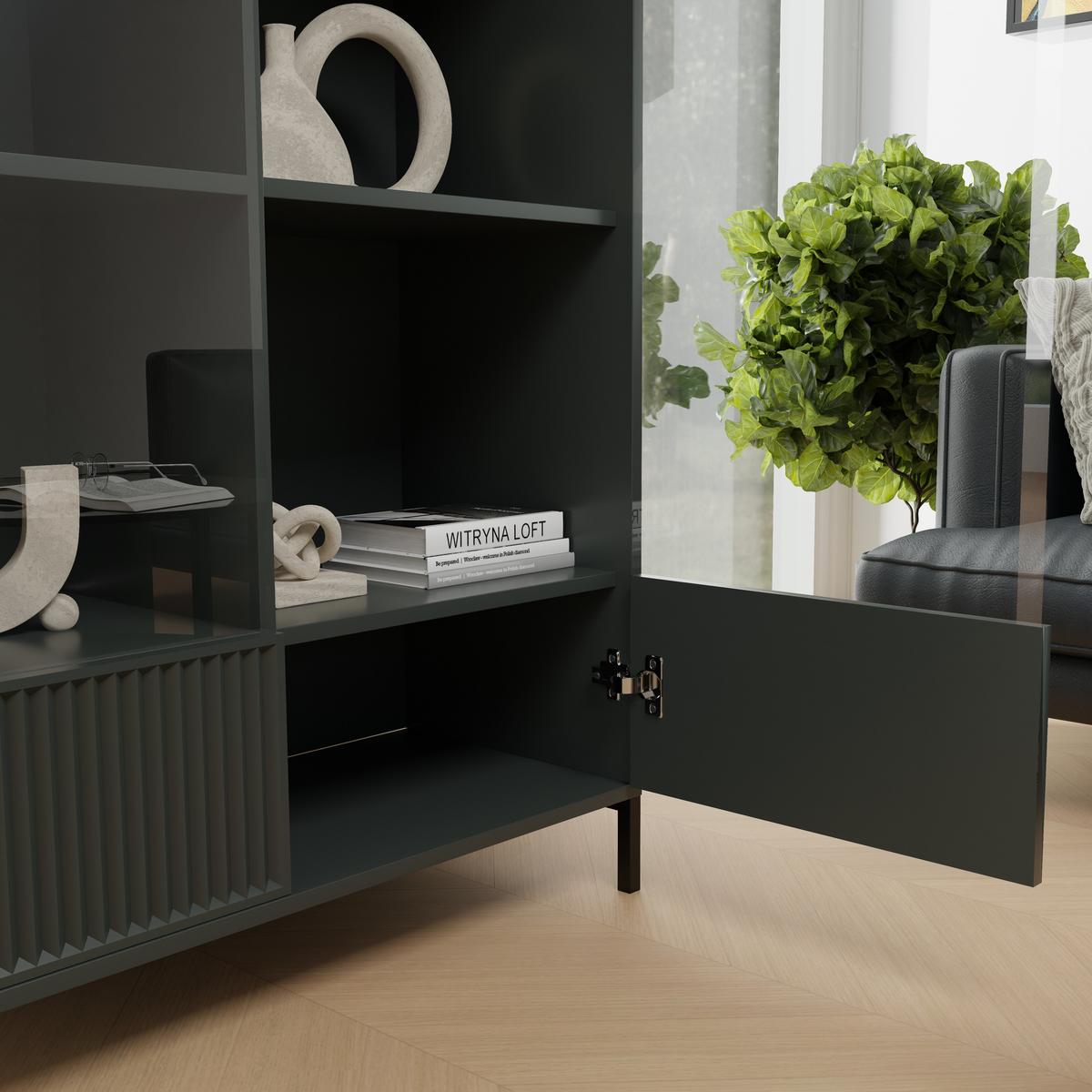 GLASVITRINE groß mit 2 Türen, Grün - Grün, Holzwerkstoff (105/150/41cm) - Idohome