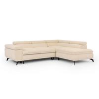 ECKSOFA mit Schlaffunktion und Bettkasten Bonnie aus Creme Chenille-Stoff mit verstellbaren Kopfstützen und Armlehne - Ottomane rechts - Creme/Schwarz, Holz/Textil (275/210cm) - S-Style