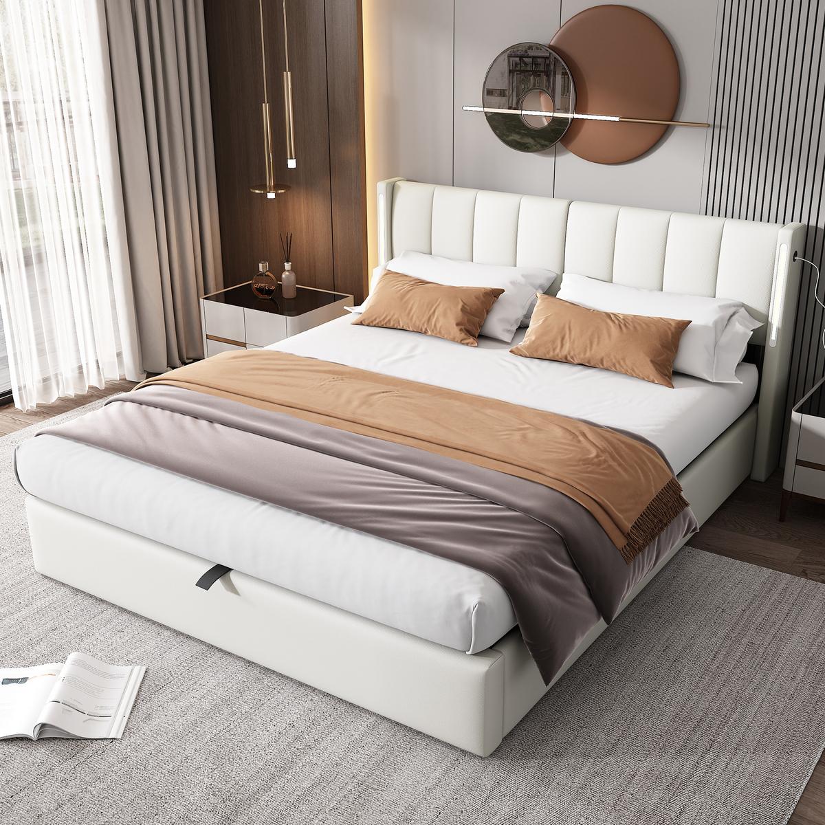 POLSTERBETT Weiß King Size 207/160/103 cm - Weiß, Holzwerkstoff/Metall - Urban Meuble