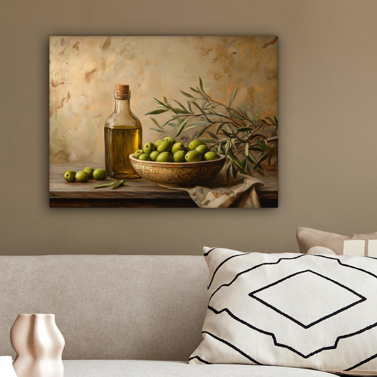 LEINWANDBILD Oliven - Stilleben - Vintage Wandbild 40x30 cm - Olivgrün, Textil (40/30cm) - MuchoWow