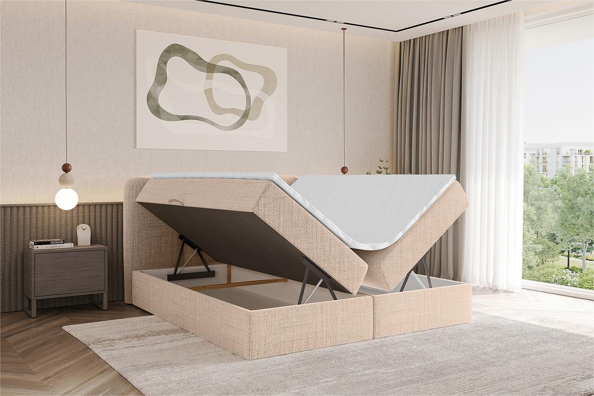 BOXBETT mit Matratze H4 - NINA - 180x200 cm - Dunkelbeige - Cappuccino, Holzwerkstoff (180/200cm) - ALTDECOR