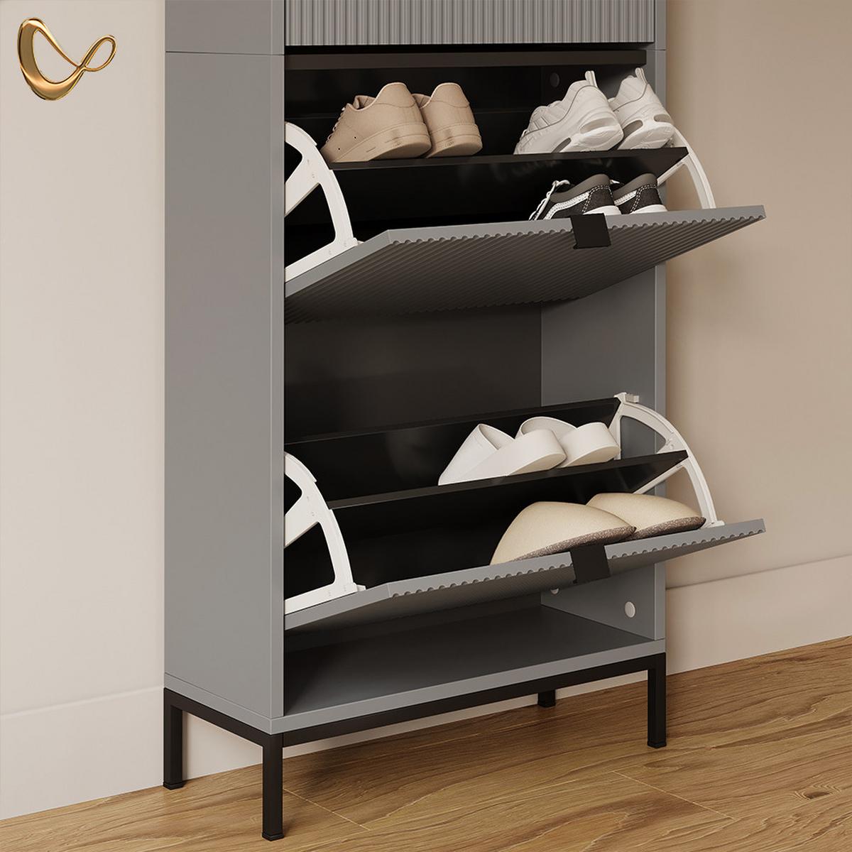 SCHUHKIPPER Aterno Grau 60 x 168 cm mit 4 Klappschubladen - Grau, Holzwerkstoff (60/168/24cm) - Livinity®