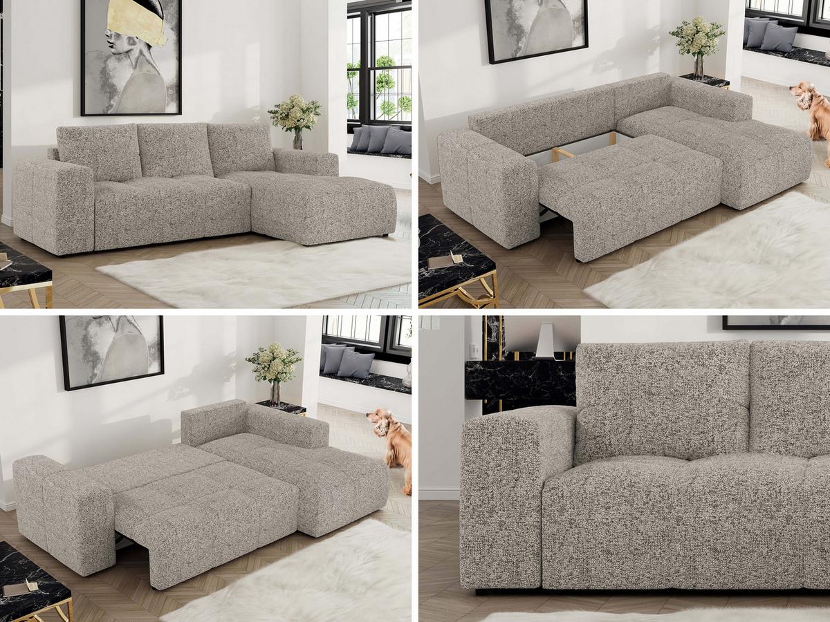 ECKSOFA MONIVA Beige Strukture - Links - Beige/Schwarz, Textil (164/266cm) - MKS