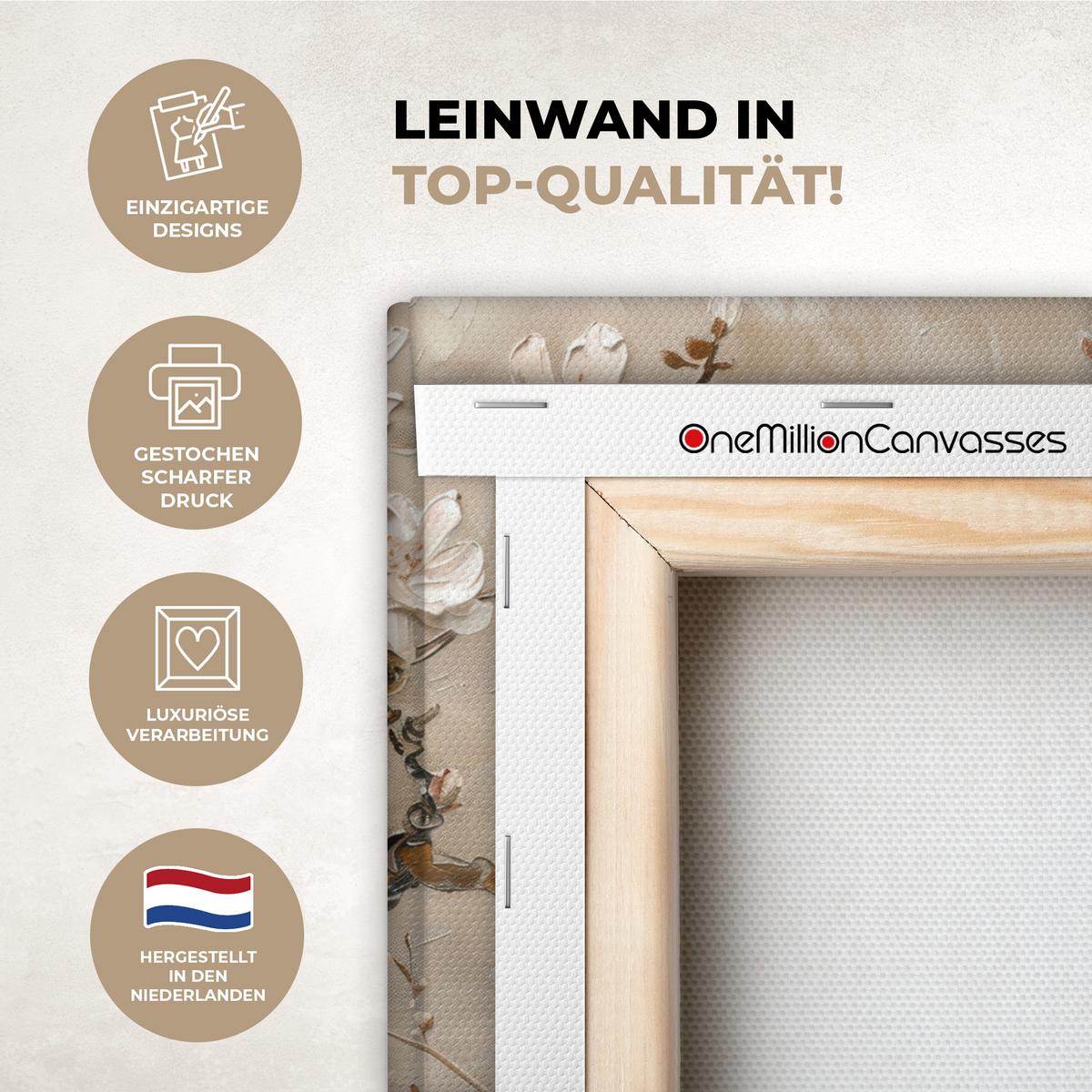 LEINWANDBILD Blumen - Modern - Beige - Weiß - Blüte Deko Schlafzimmer 30x20 cm - Beige, Textil (30/20cm) - MuchoWow