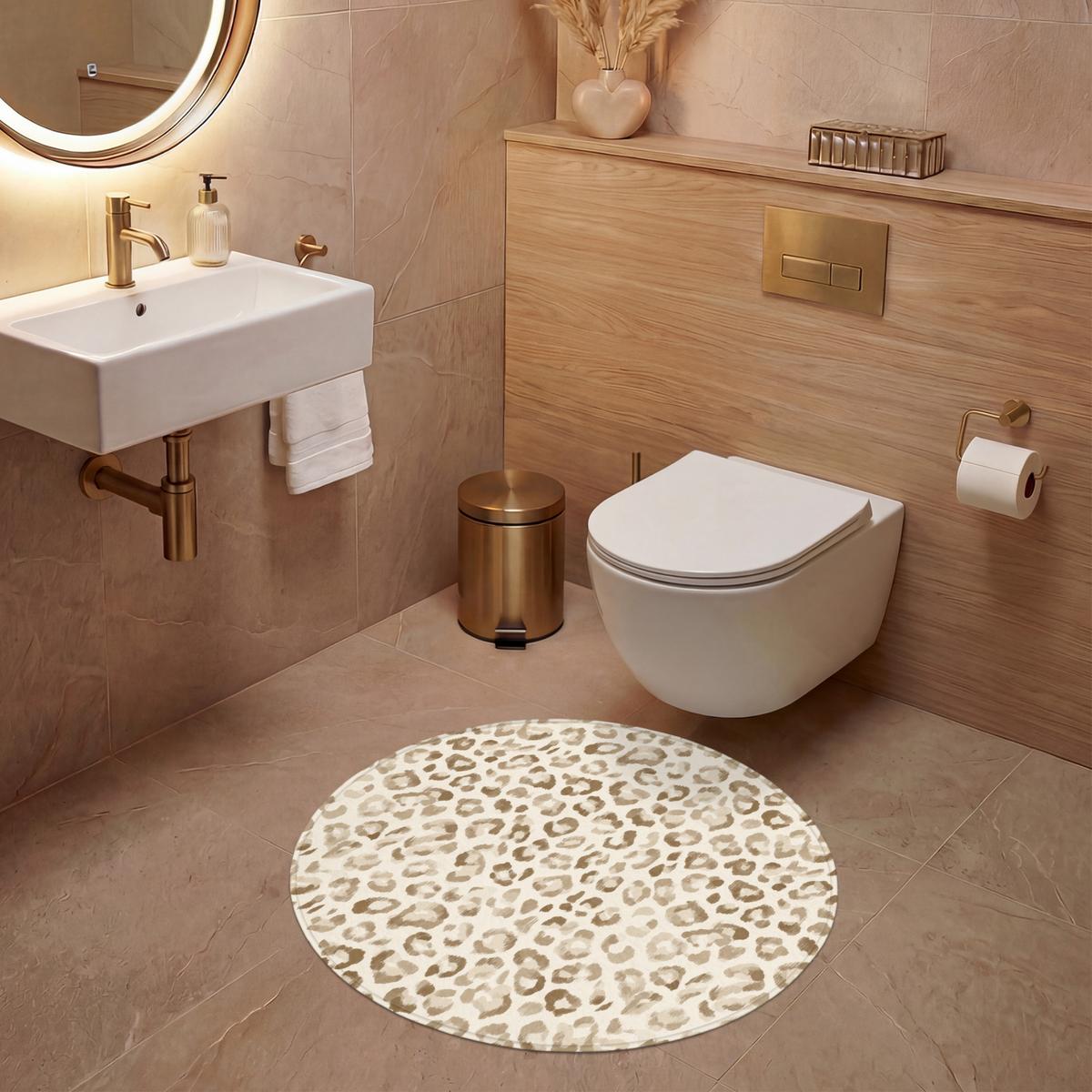 WC-VORLEGER Leopard - Klassisch - Beige Toilettenteppich 70x70 cm - Hellbraun, Textil (70/1cm) - OnlyWow
