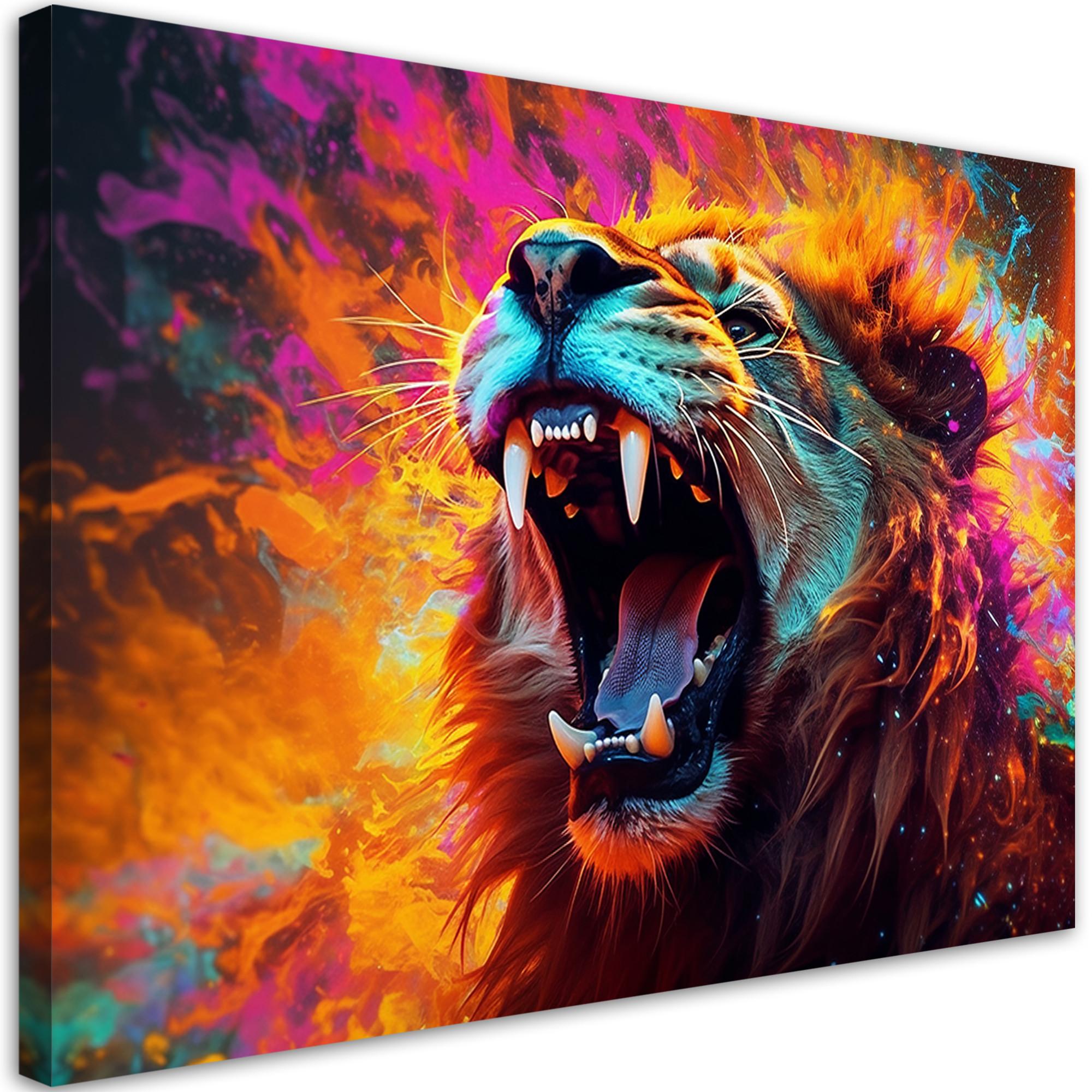 WANDBILD löwe brüllen abstrakt - Multicolor, Textil (60/40cm) - Feeby