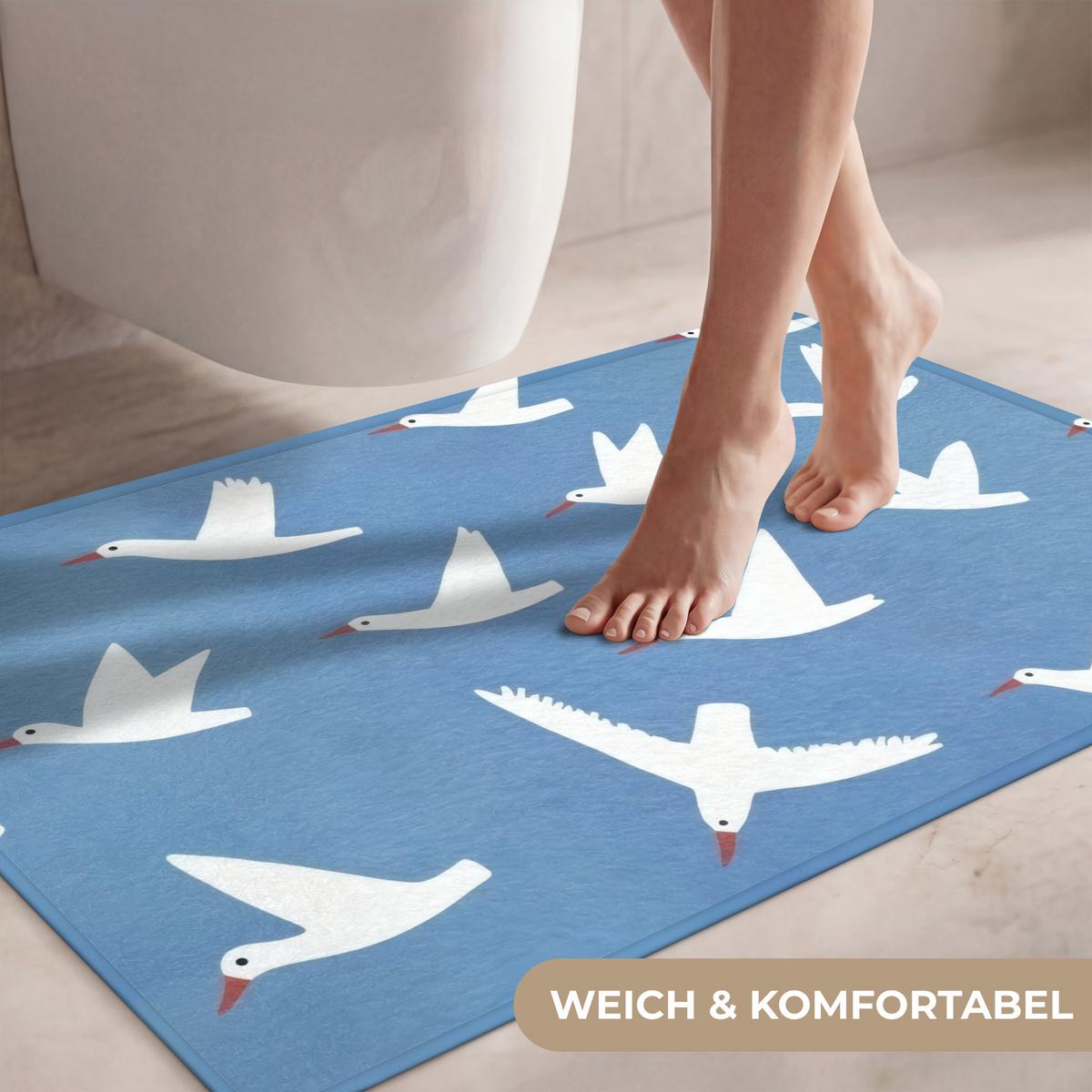 WC-VORLEGER Vögel - Weiß - Muster Toilettenteppich 90x60 cm - Blau, Textil (90/1cm) - OnlyWow