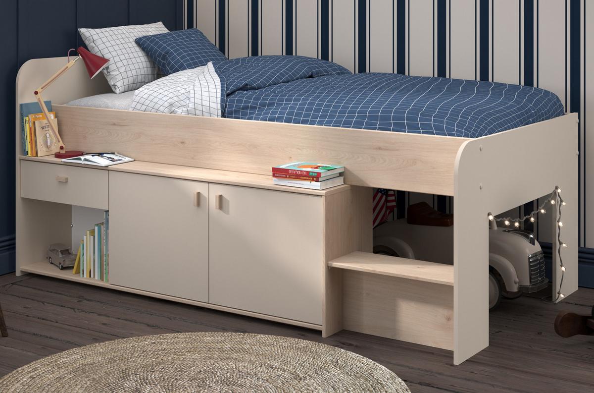HOCHBETT Kaschmir, Jackson Eiche, Stauraumbett Bett 90 x 200 cm - Kaschmir/Eichefarben, Holzwerkstoff/Kunststoff (90/200cm) - Parisot Meuble
