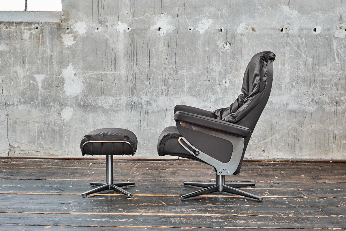 RELAXSESSEL MIT HOCKER MODO Grau Leder - Dunkelgrau/Silberfarben, Leder/Metall (81/98/90cm) - KAWOLA