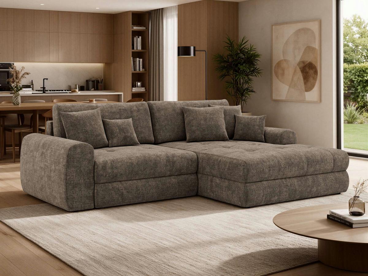 ECKSOFA ARELIA L - Braun Schenille grob gewebt - Links Seite - Schwarz/Braun, Kunststoff/Textil (292/205cm) - MKS