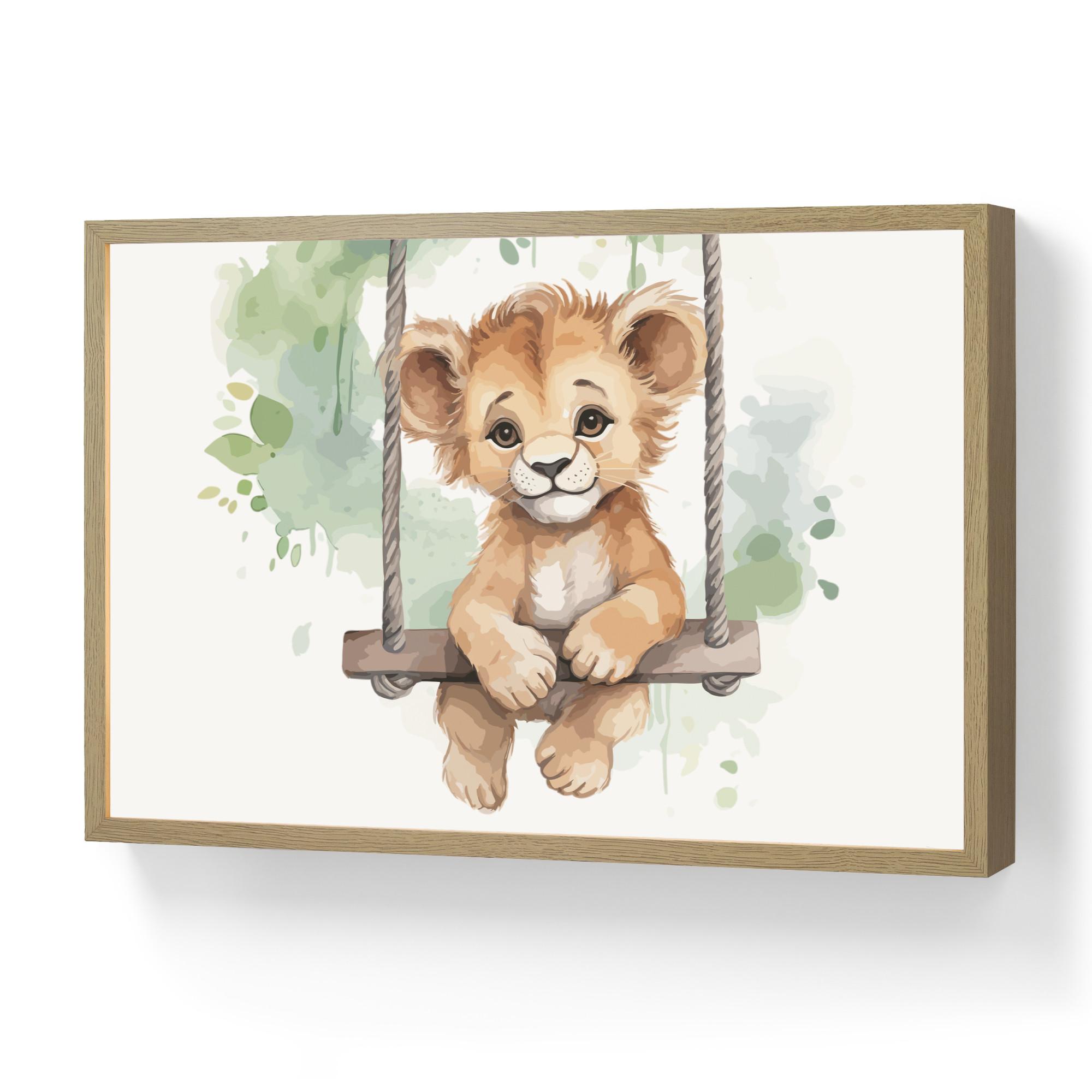 NACHTTISCHLAMPE MIT AKKU Löwe - Tier - Kinder - Dschungel 60x40 cm - Weiß, Holzwerkstoff (8/60/40cm) - OnlyWow