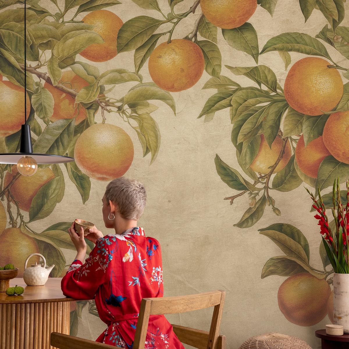 FOTOTAPETE 104x70 cm - Fruchtzweige - Grün, Textil (104/70cm) - Wallfluent