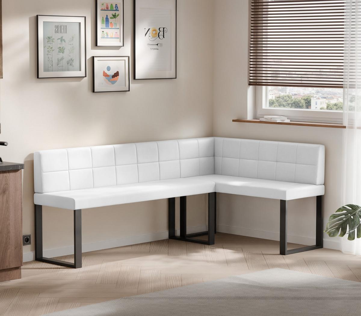 ECKBANK rechts SANA U Kunstleder gesteppt, 196/142 cm Weiß - Weiß, Kunststoff/Textil (142/196cm) - Idohome