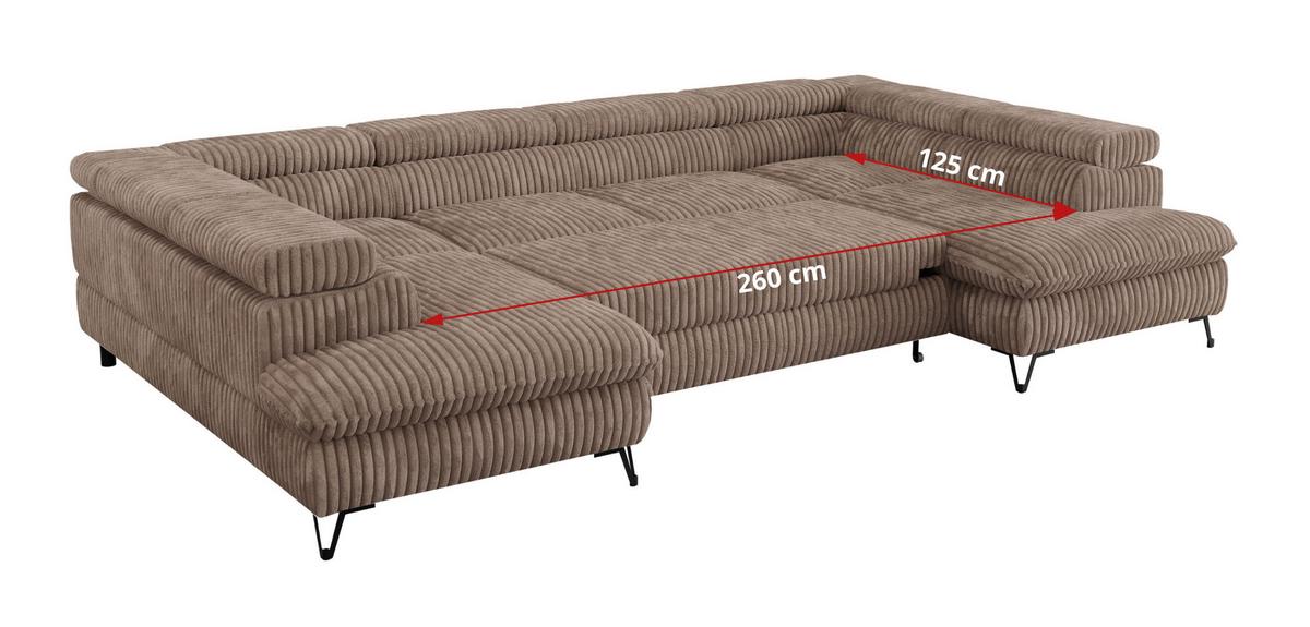 WOHNLANDSCHAFT PEDRO U Cord Braun - Schwarz/Braun, Textil/Metall (346/76/208cm) - MKS