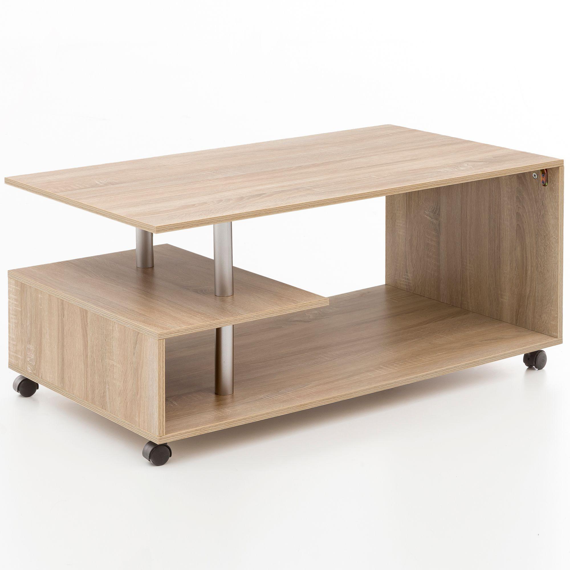 COUCHTISCH Sonoma Drehbar 105x48.5x60cm mit Rollen und Stauraum - Beige/Schwarz, Holzwerkstoff (105/60/48cm) - KADIMA DESIGN