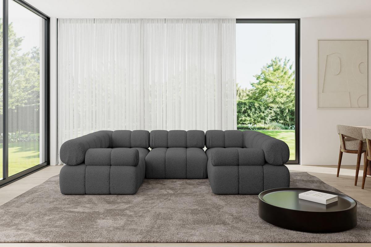 WOHNLANDSCHAFT modulares Sofa Birno-U1 - 285x190x70 cm Grau Bouclé - Grau, Holzwerkstoff/Textil (285/70/190cm) - ALTDECOR