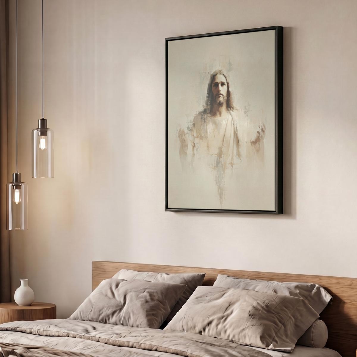 LEINWAND Bilder mit Rahmen - Porträt - Abstrakt - Jesus - Beige - 60x80 - Beige, Textil (60/80cm) - MuchoWow