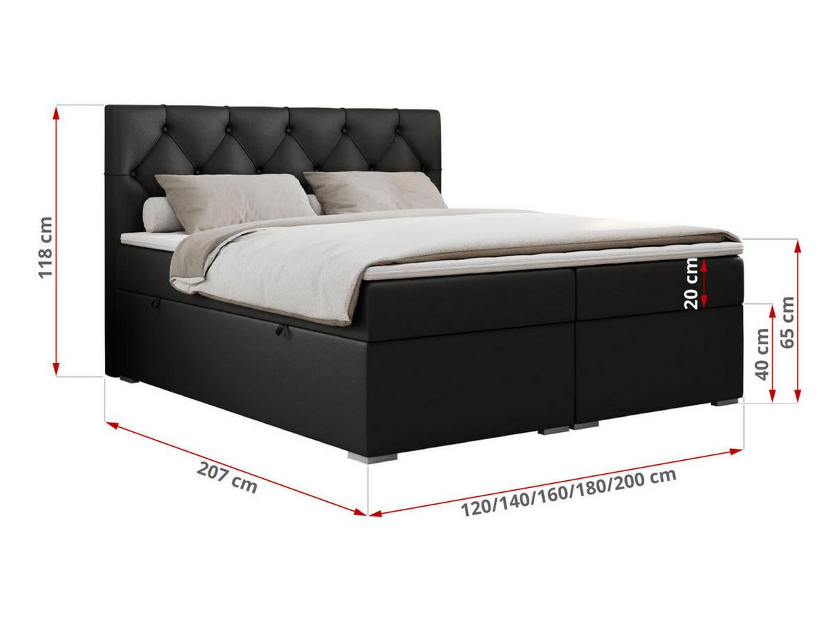 BOXBETT ALDA 120/200 Schwarz Kunstleder - H3 - Schwarz, Holz/Textil (120/200cm) - MKS