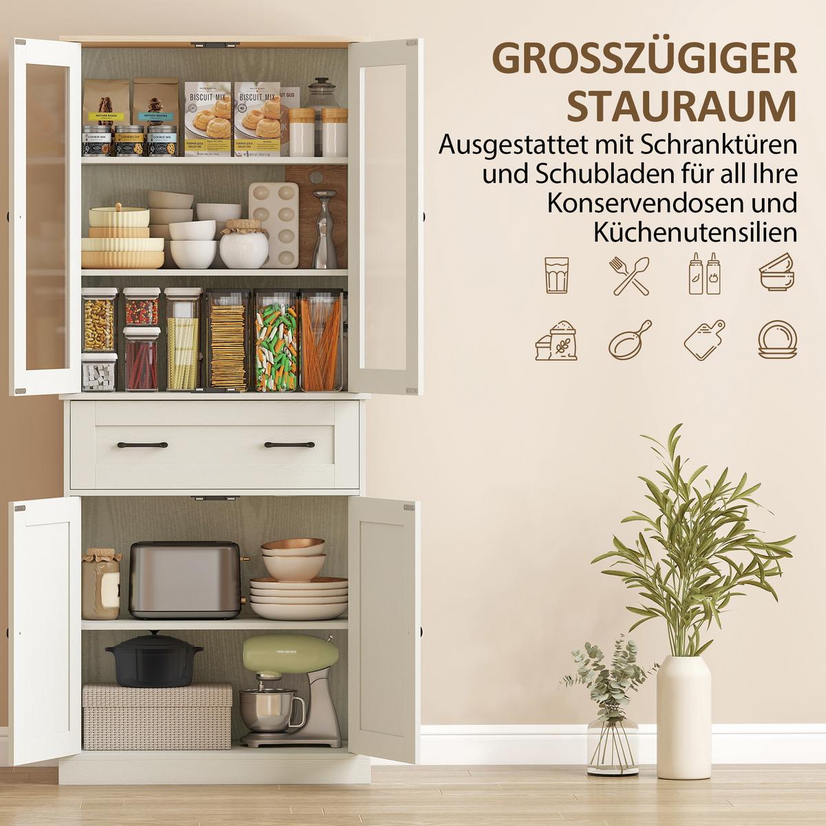 KÜCHENSCHRANK MDF Cremeweiß - Creme/Schwarz, Holzwerkstoff/Metall (40/182.5/76cm) - HOMCOM